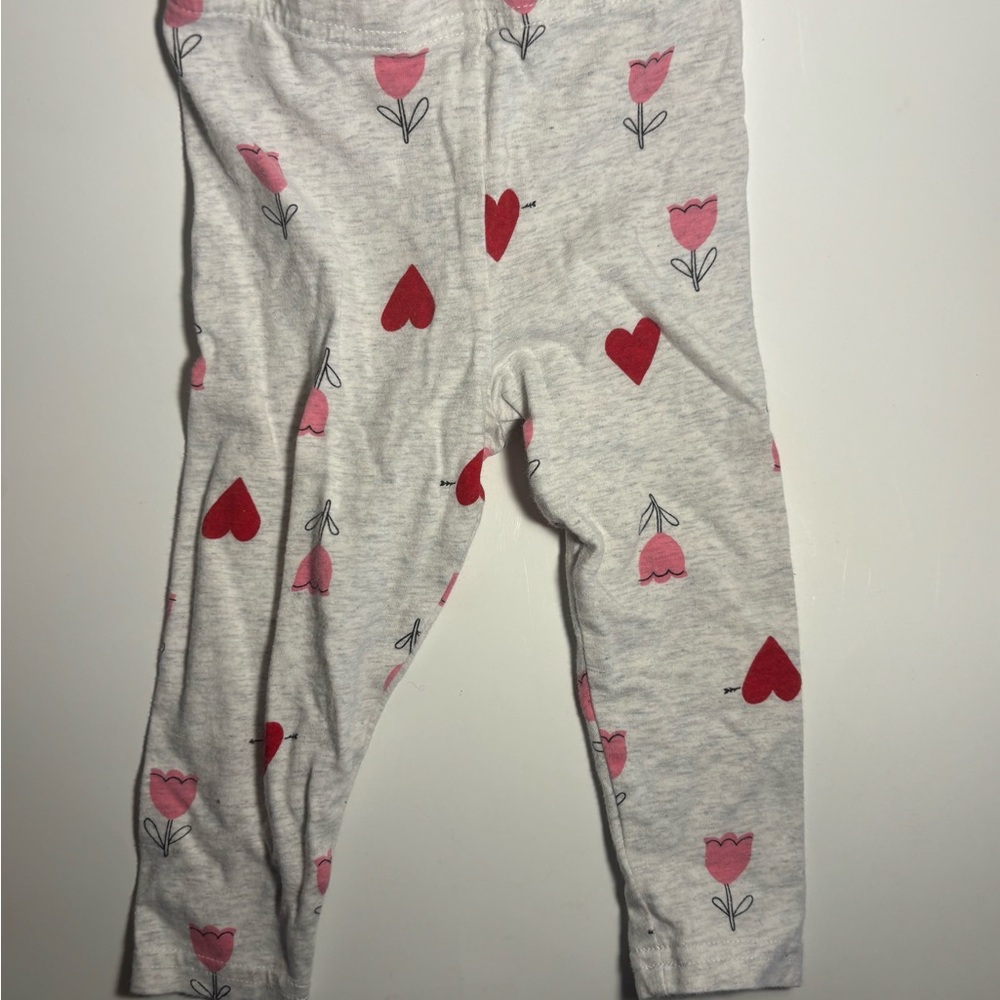 Carter's Heather Gray Leggings with Pink Tulip & Red Heart Print
